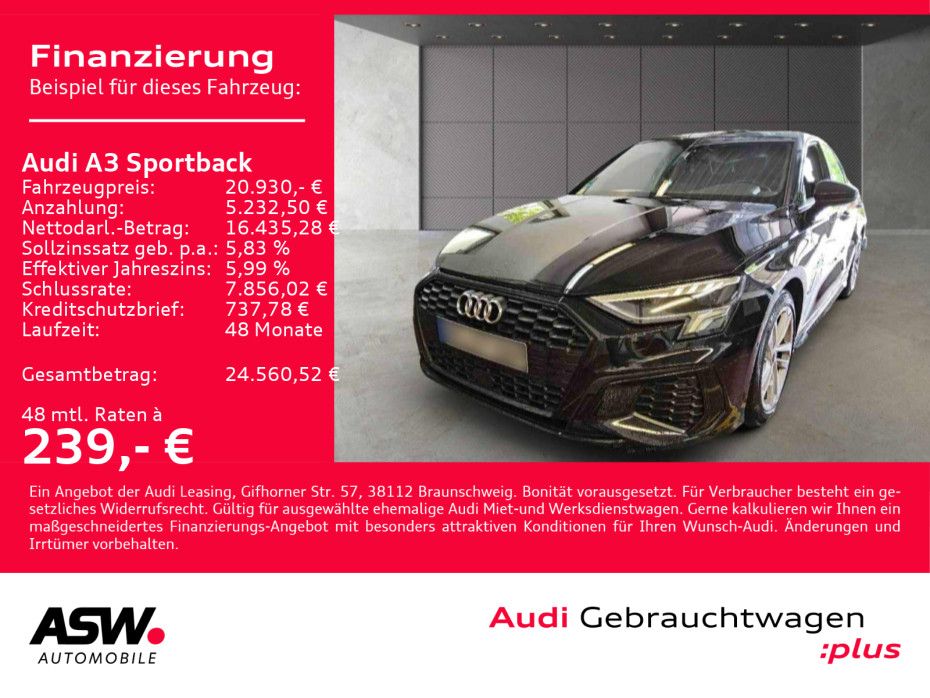 Fahrzeugabbildung Audi A3 Sportback S line 30TDI NAVI LED GRA VC SHZ