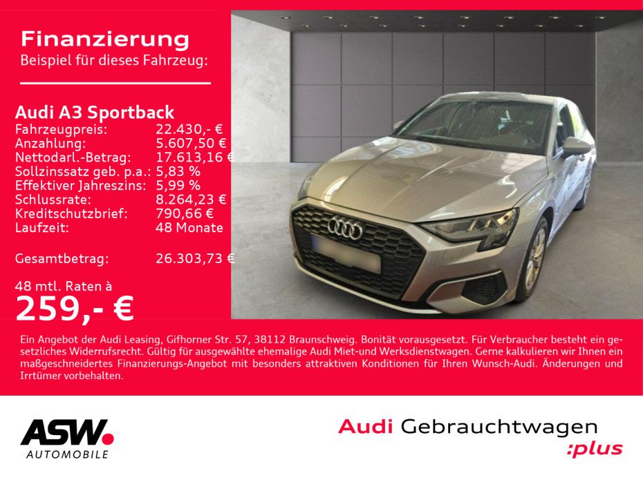 Fahrzeugabbildung Audi A3 Sportback 40TFSI e Stronic NAVI LED ACC VC