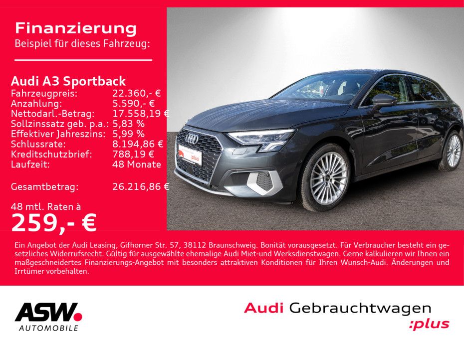 Fahrzeugabbildung Audi A3 Sportback advanced 30 TDI LED Navi PDC LEDER