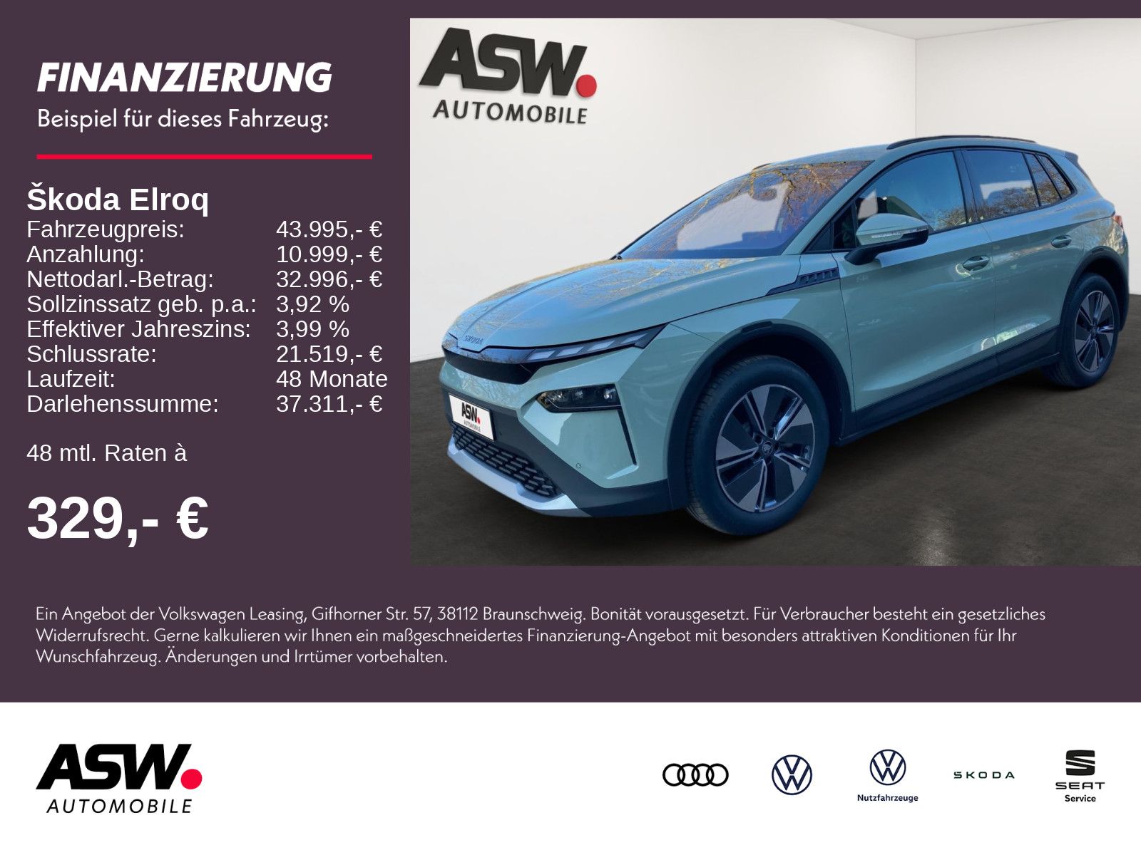 SKODA Elroq 60 63kWh Elektromotor 204PS ACC Kamera AHK