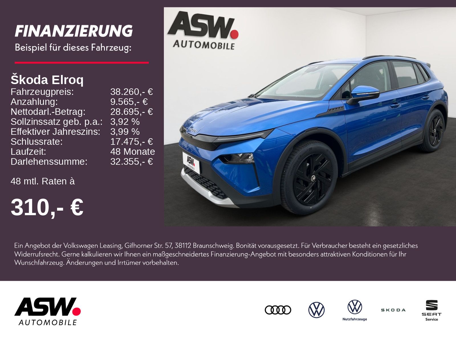 SKODA Elroq 50 Tour 55 kWh Elektromotor 170PS SHZ AHK