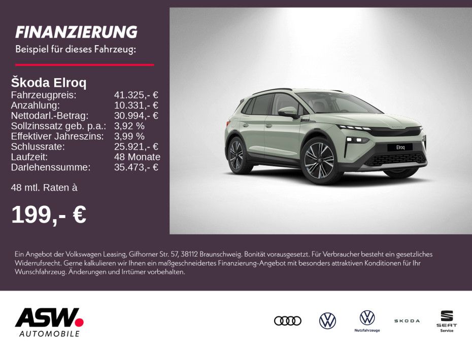 SKODA Elroq 50 Tour 55kWh 170PS 20" ACC Kamera SHZ AHK