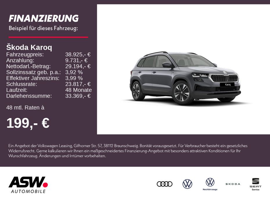 SKODA Karoq Tour 1,5 TSI 150PS DSG ACC Kamera SHZ AHK