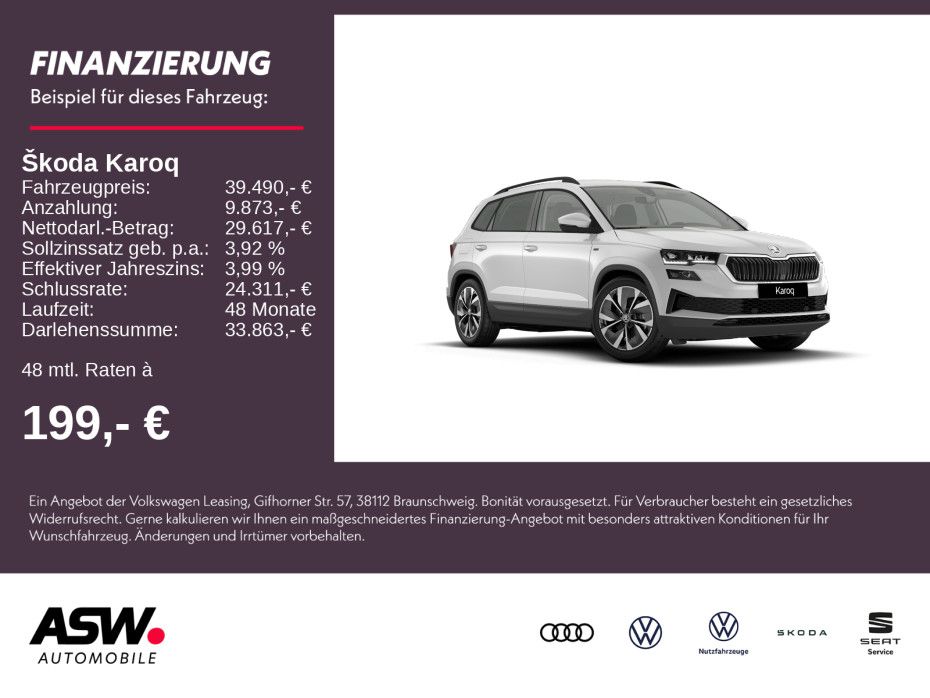 SKODA Karoq Tour 1,5 TSI 150PS DSG 18" ACC SHZ PDC AHK
