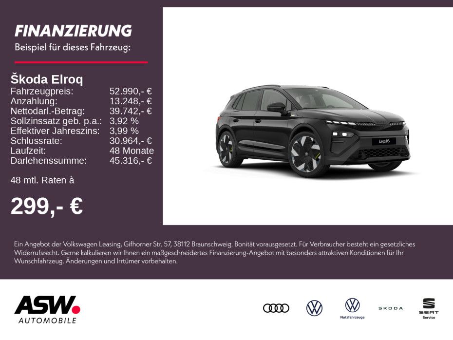 SKODA Elroq RS 340PS 4x4 360° Head-Up ACC PDC SHZ AHK