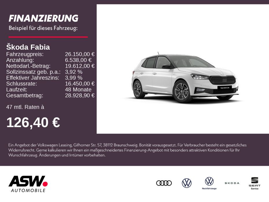 SKODA Fabia Monte Carlo 1,0 TSI 115PS DSG ACC PDC SHZ