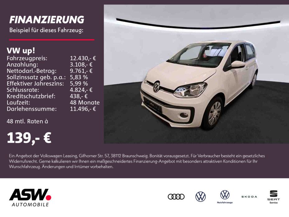 Volkswagen up! move up! 1.0 MPI Klimaautomatik RFK PDC SHZ