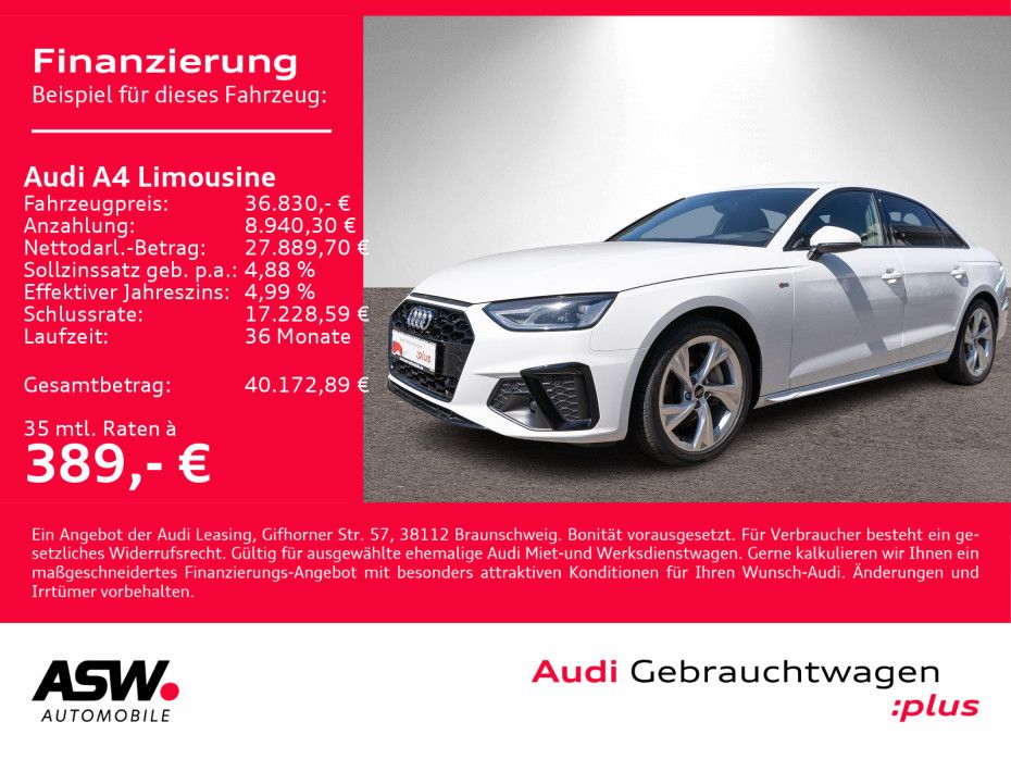 Audi A4 Limousine S line 40TDI quattr Navi LED HUD VC