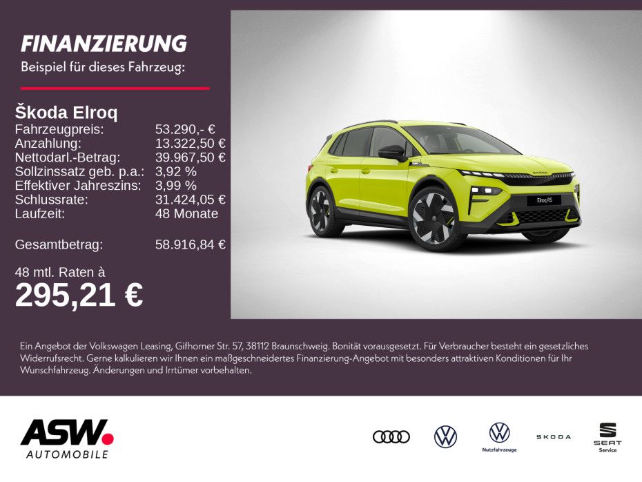 SKODA Elroq RS 340PS 4x4 360° Kamera Canton ACC AHK