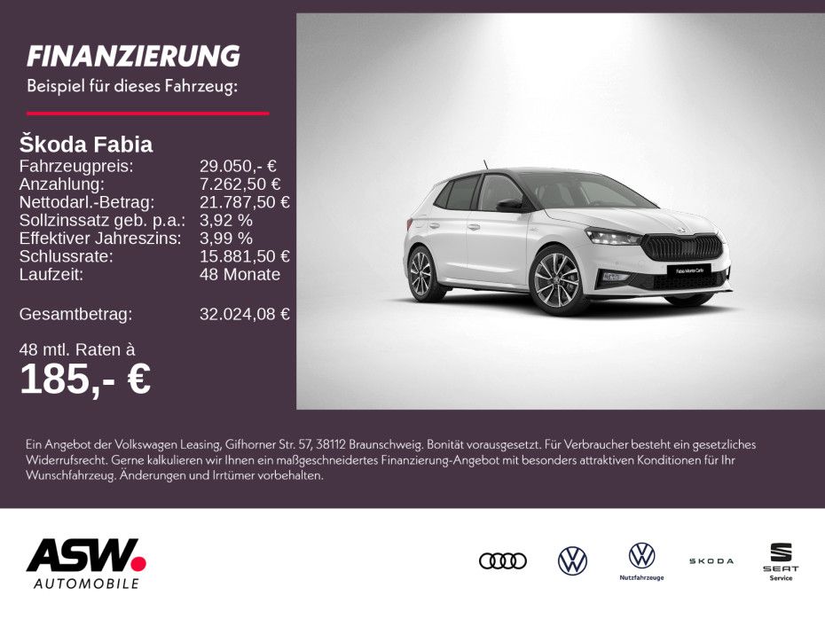 SKODA Fabia Monte Carlo 1,5 TSI 150PS DSG 17" ACC SHZ