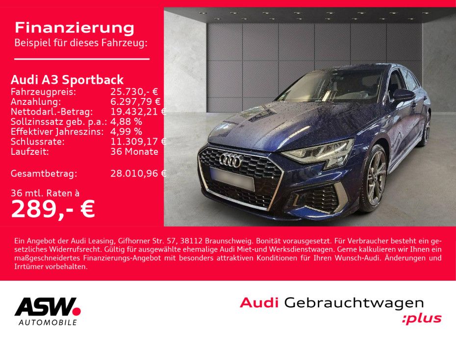 Audi A3 Sportback S line 30TDI NAVI LED GRA PDC SHZ