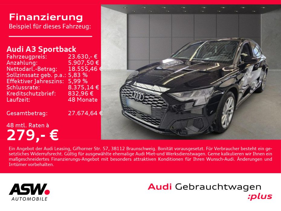 Audi A3 Sportback 40 TFSI e Stronic LED Navi RFK HUD