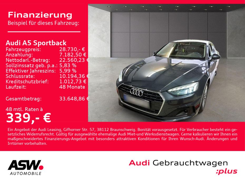 Audi A5 Sportback 40TFSI Stronic NAVI MATRIX RFK B&O