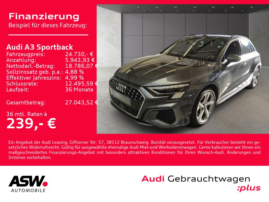 Audi A3 Sportback S line 40TFSI e Stroni LED Navi B&O