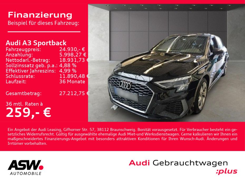 Audi A3 Sportback S line 40TFSI e Stroni LED Navi B&O