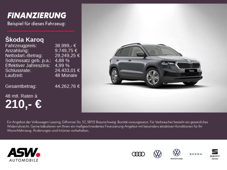 Fahrzeugabbildung SKODA Karoq Selection 1,5 TSI 150PS DSG ACC Kamera SHZ