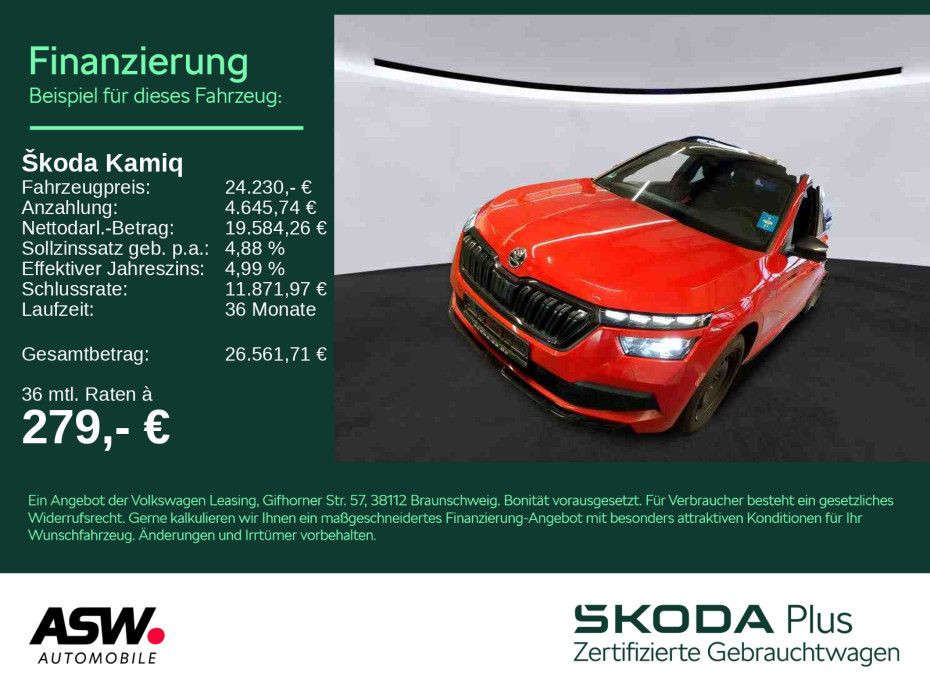 SKODA Kamiq Monte Carlo 1,5 TSI DSG LED Pano AHK RFK
