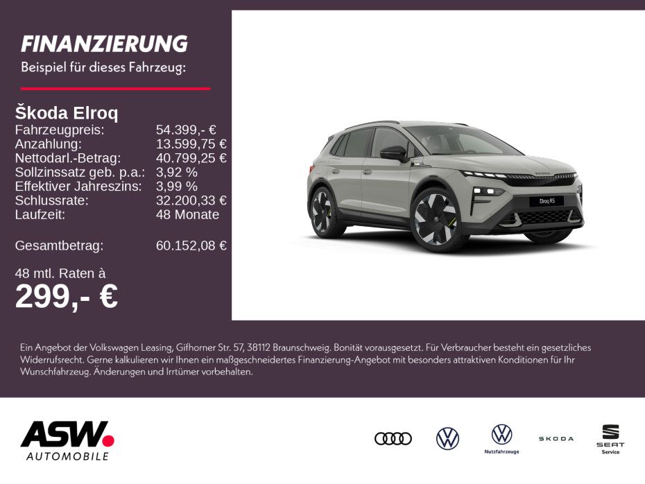 Fahrzeugabbildung SKODA Elroq RS 340PS 4x4 ACC 360° CANTON NAVI SHZ AHK