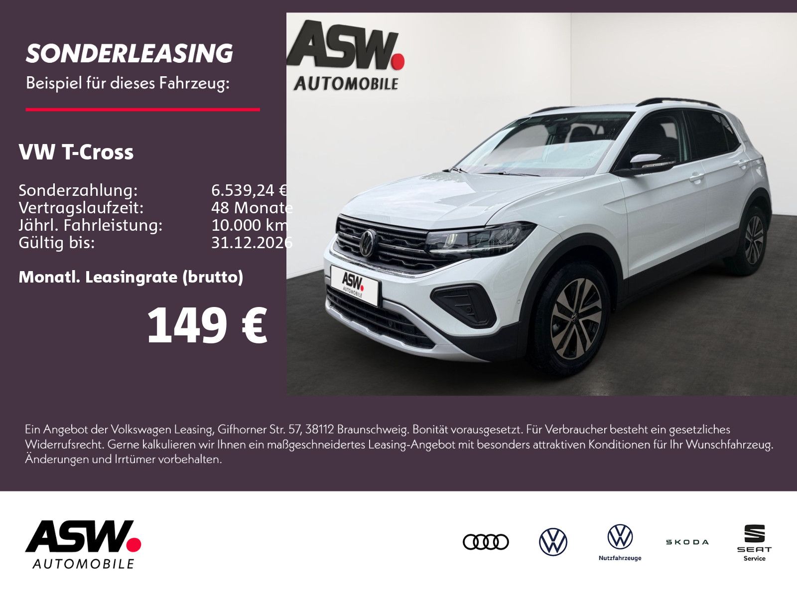 Fahrzeugabbildung Volkswagen T-Cross Life 1.0 l TSI 85 kW DSG 116PS LED ACC