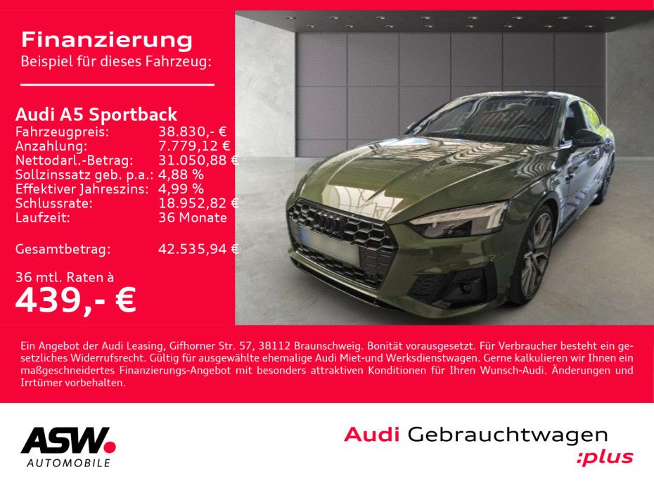 Audi A5 Sportback S line 40TDI quatt Stronic PANO B&O
