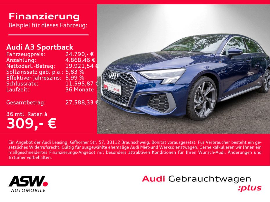 Fahrzeugabbildung Audi A3 Sportback S line 40TDI quattro NAVI LED AHK V