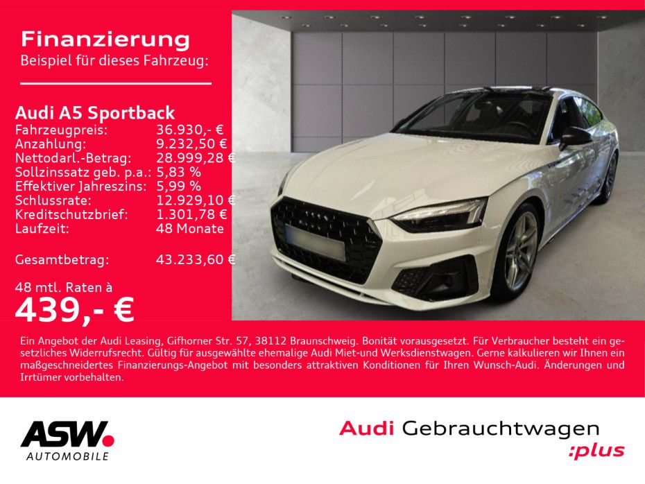 Fahrzeugabbildung Audi A5 Sportback S line 40TFSI Stronic LED Navi PANO