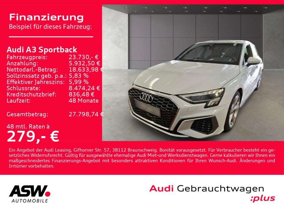 Fahrzeugabbildung Audi A3 Sportback S line 30TDI Stron LED Navi PDC SHZ