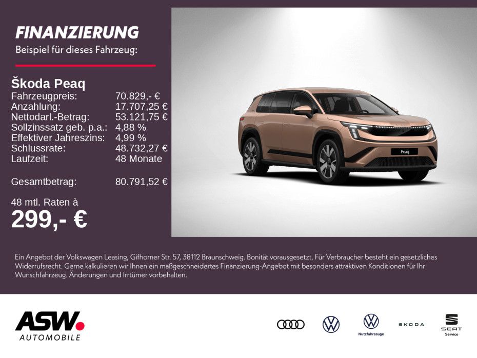 Fahrzeugabbildung SKODA Peaq Selection 90 285PS ACC 360° Head-Up SHZ AHK