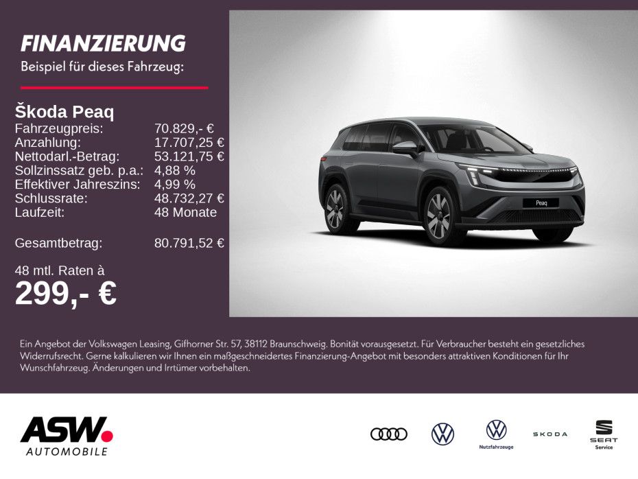 SKODA Peaq Selection 90 285PS ACC 360° SONOS SHZ AHK