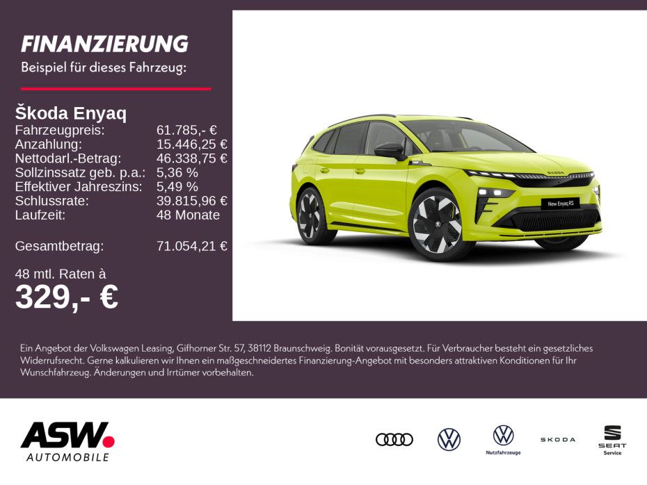 SKODA Enyaq RS 340PS 4x4 ACC 360° CANTON LED SHZ AHK