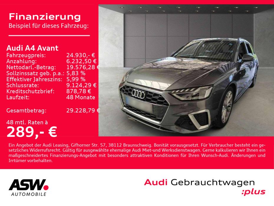 Fahrzeugabbildung Audi A4 Avant S line 30 TDI NAVI LED AHK GRA SHZ VC