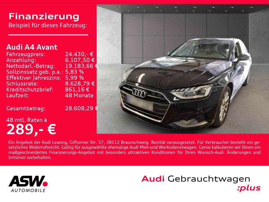 Fahrzeugabbildung Audi A4 Avant 40TDI S tronic LED Navi SHZ ACC PDC AHK