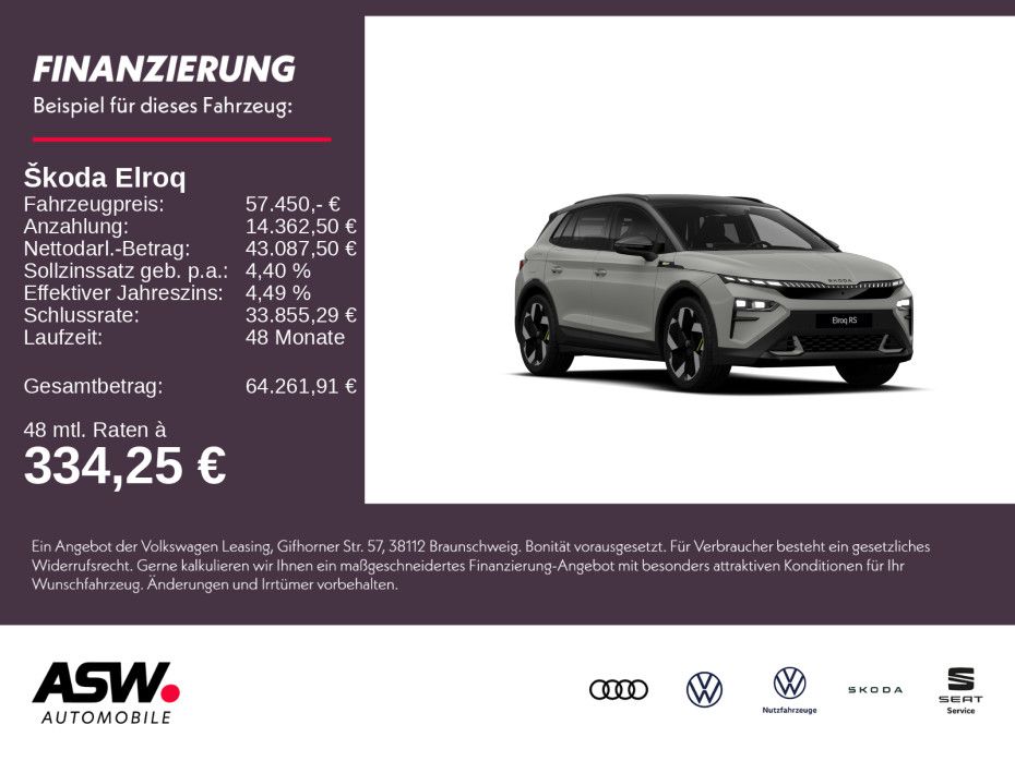 Fahrzeugabbildung SKODA Elroq RS 340PS 4x4 ACC 360° SHZ CANTON LED AHK