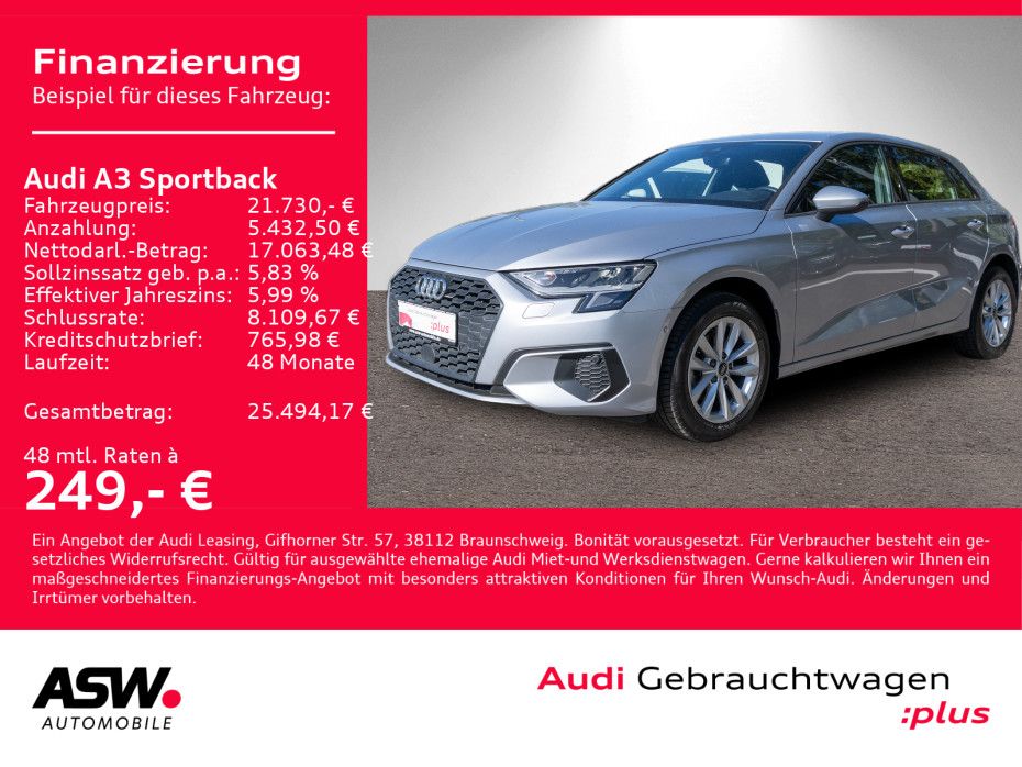 Fahrzeugabbildung Audi A3 Sportback 30TDI NAVI LED SHZ GRA KLIMA VC