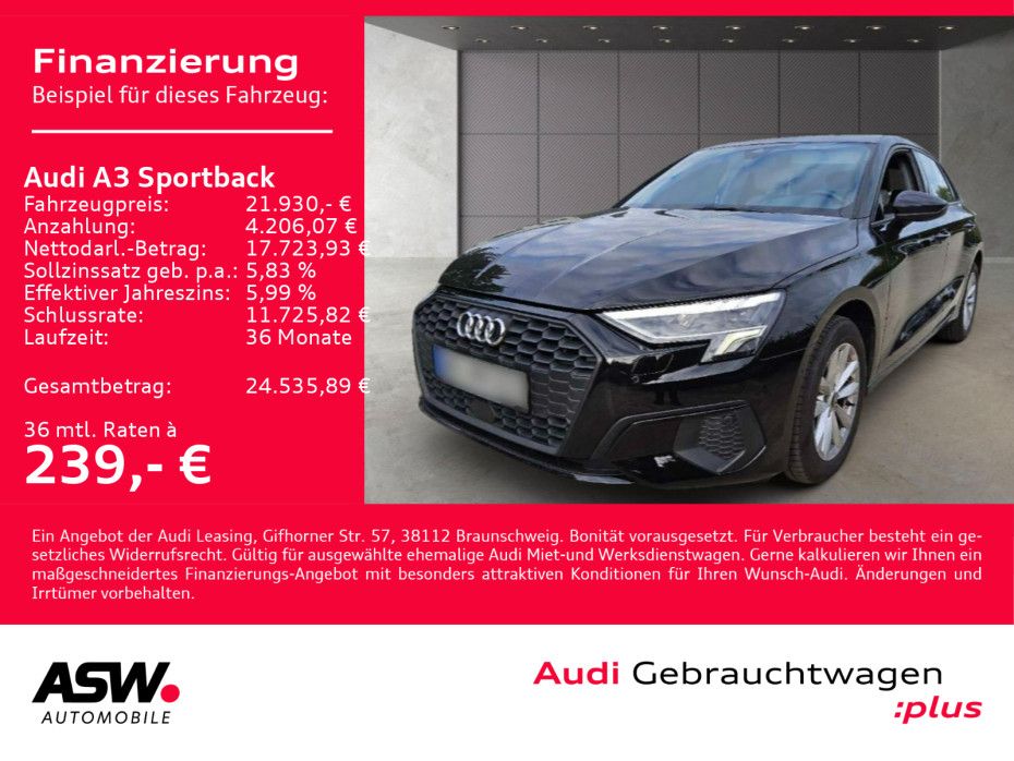 Fahrzeugabbildung Audi A3 Sportback 35TDI NAVI LED GRA SHZ ACC VC