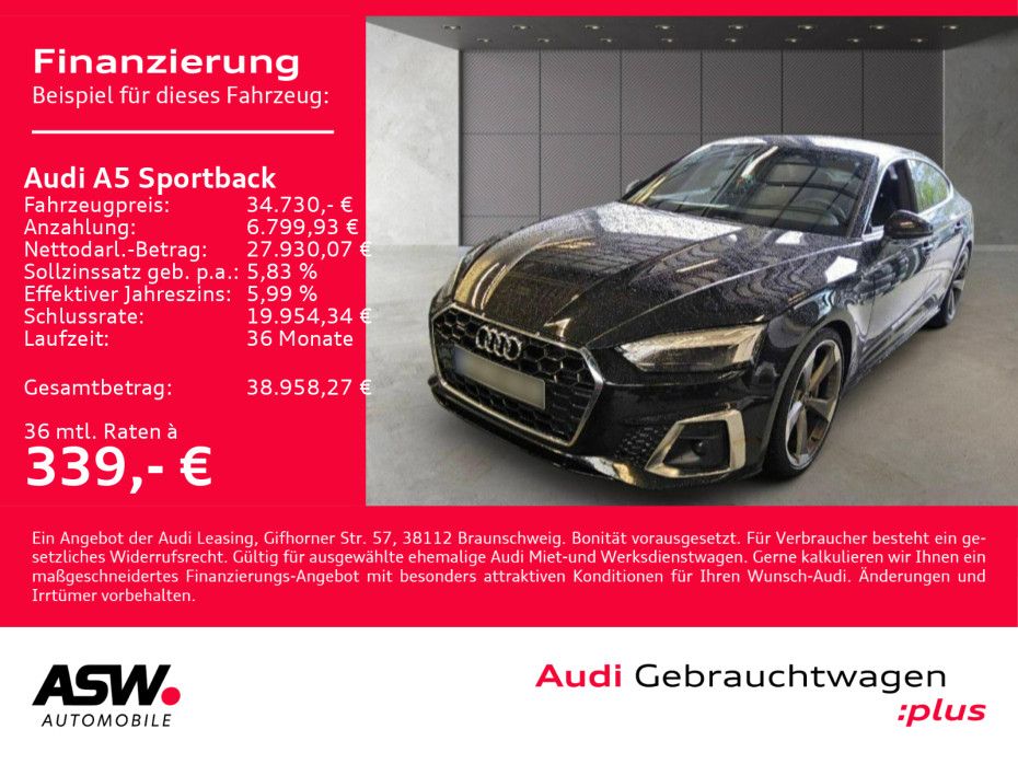 Fahrzeugabbildung Audi A5 Sportback S line 50TDI quattro NAVI MATRIX VC
