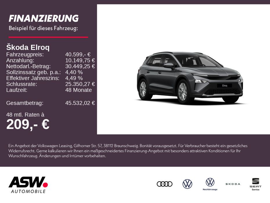 Fahrzeugabbildung SKODA Elroq Essence 60 190PS ACC LED RFK NAVI SHZ AHK
