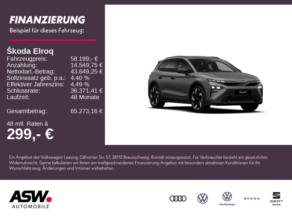 Fahrzeugabbildung SKODA Elroq RS RS 340PS 4x4 ACC 360° Head-Up SHZ AHK