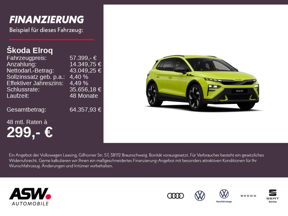 Fahrzeugabbildung SKODA Elroq RS RS 340PS 4x4 ACC 360° Head-Up SHZ AHK