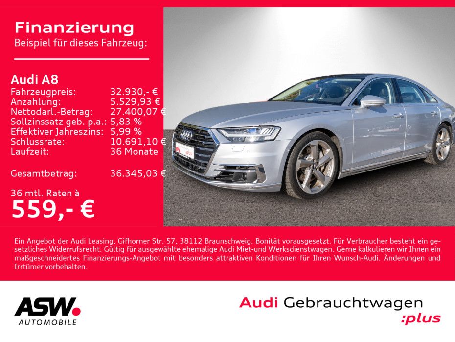 Fahrzeugabbildung Audi A8 55 TFSI quattro NAVI MATRIX AHK PANO HUD 360°