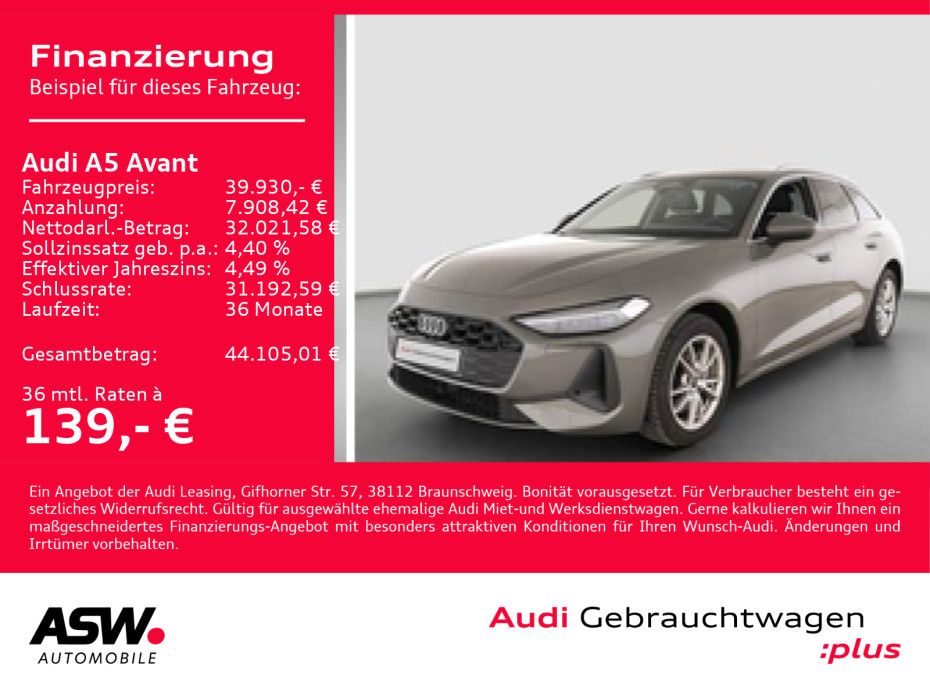 Fahrzeugabbildung Audi A5 Avant 2.0 TDI NAVI LED AHK RFK LEDER SHZ VC
