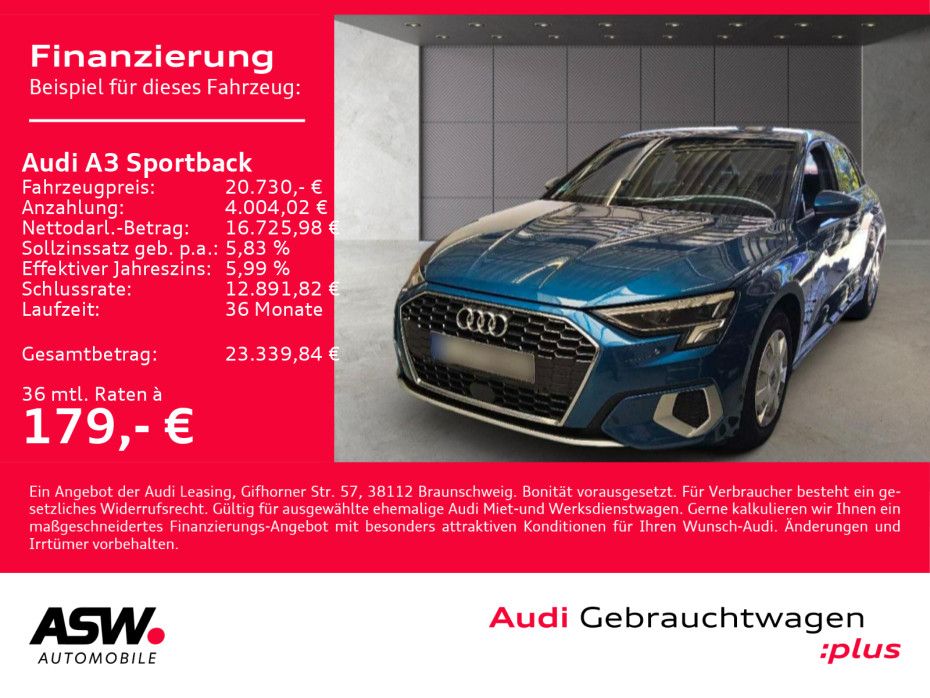 Fahrzeugabbildung Audi A3 Sportback advanced 30TDI NAVI LED GRA SHZ VC