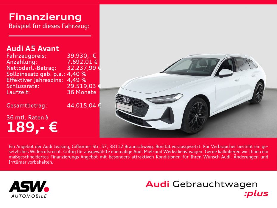 Fahrzeugabbildung Audi A5 Avant 2.0 TFSI NAVI LED AHK RFK PDC SHZ VC