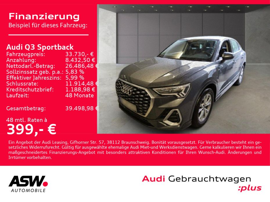 Fahrzeugabbildung Audi Q3 Sportback S line 45 TFSI e LED RFK AHK PDC VC